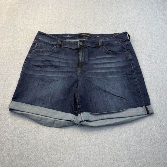Liverpool Shorts Womens 20W Blue Denim The Walking Short Rolled Hem Bermuda NEW - Picture 1 of 13